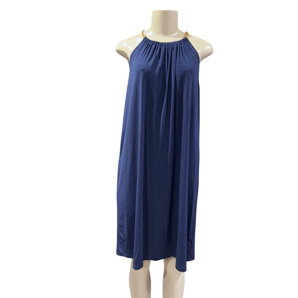 Michael Kors Women's True Navy Sleeveless Dress Chain Straps XL Old Money Resort